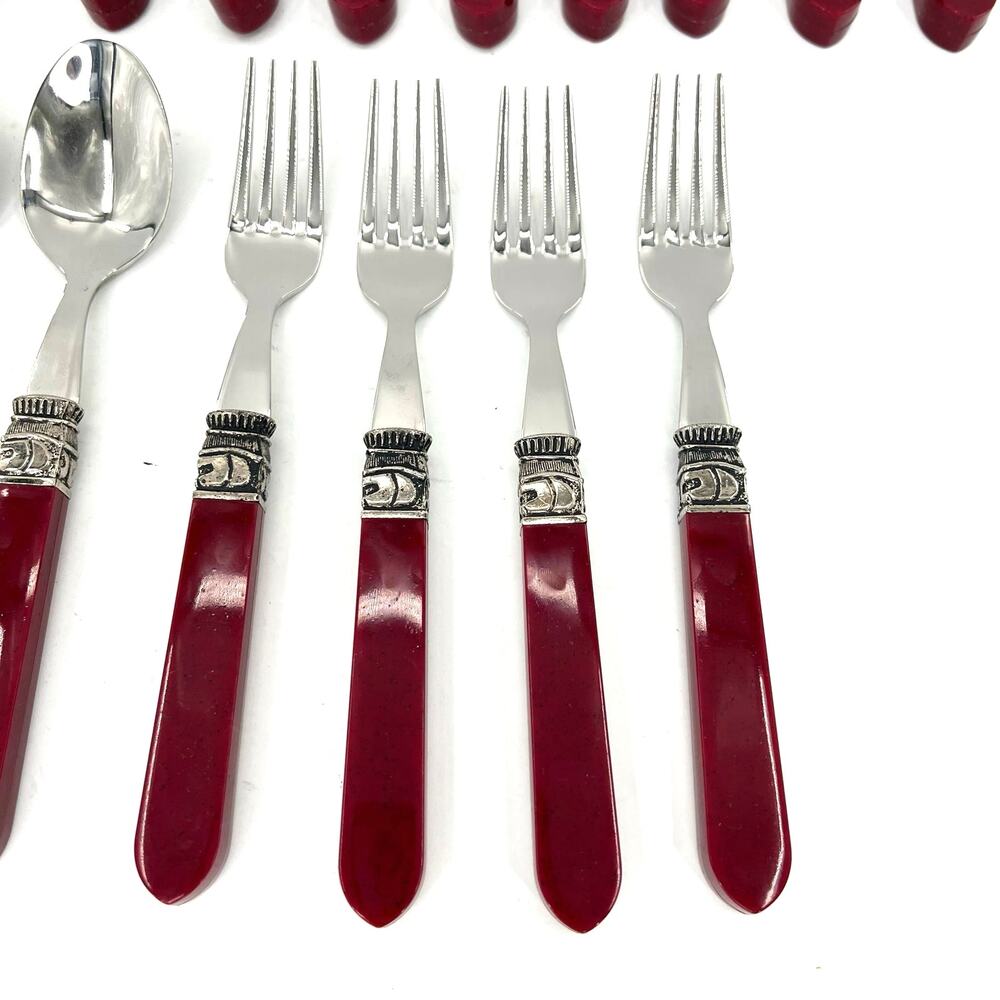 SABATIER CANNES Burgundy full set  Stainless Steel Flatware - Picture 2 of 8